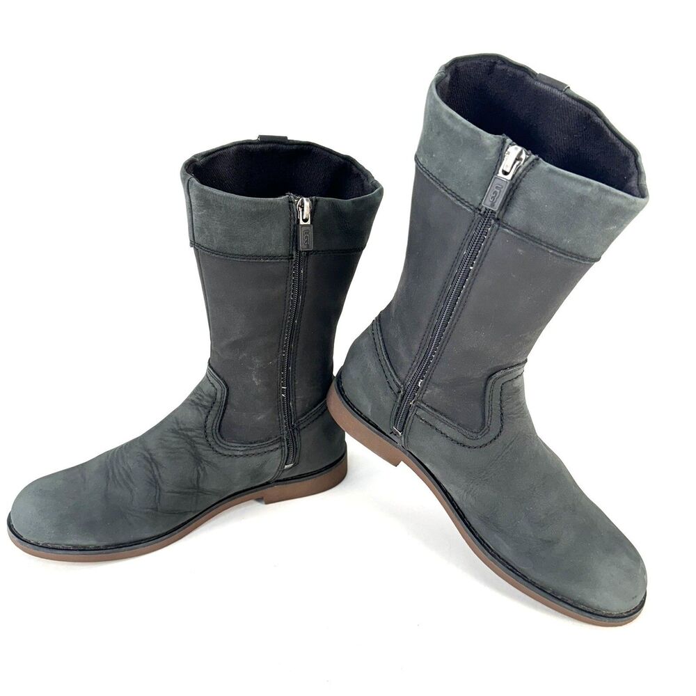 Ugg Australia Womens Black 1008798K Fern Leather Riding Boots Size 4